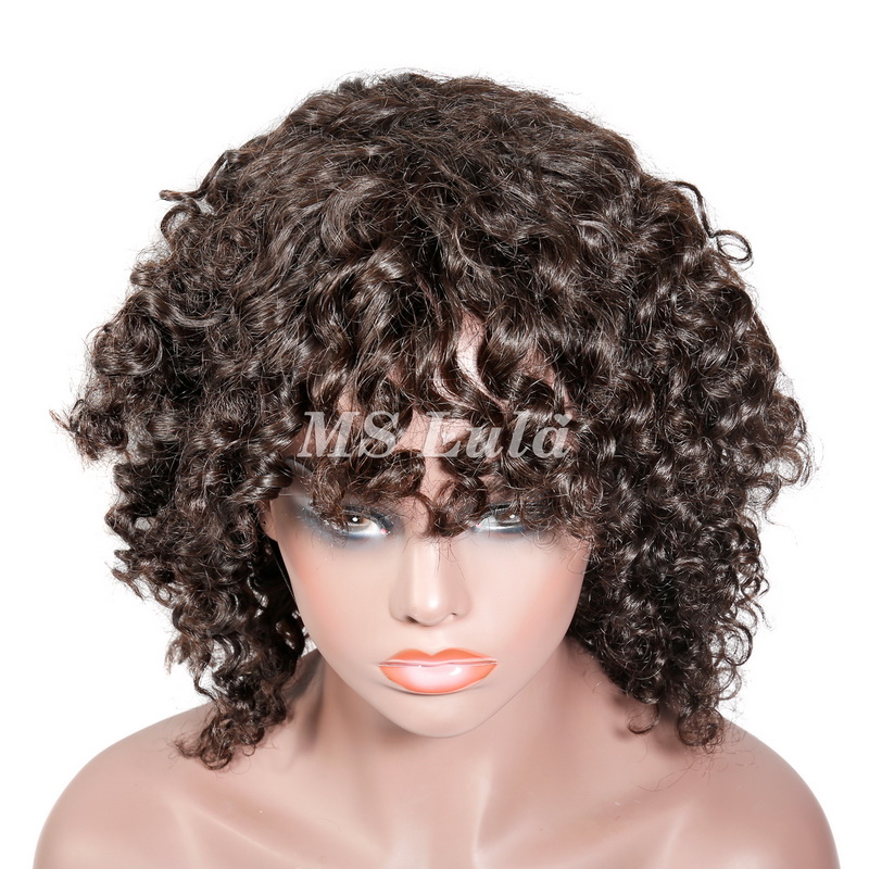 Human Hair Deep Wave Machine-made Bob Wig with Bangs - 图片 6